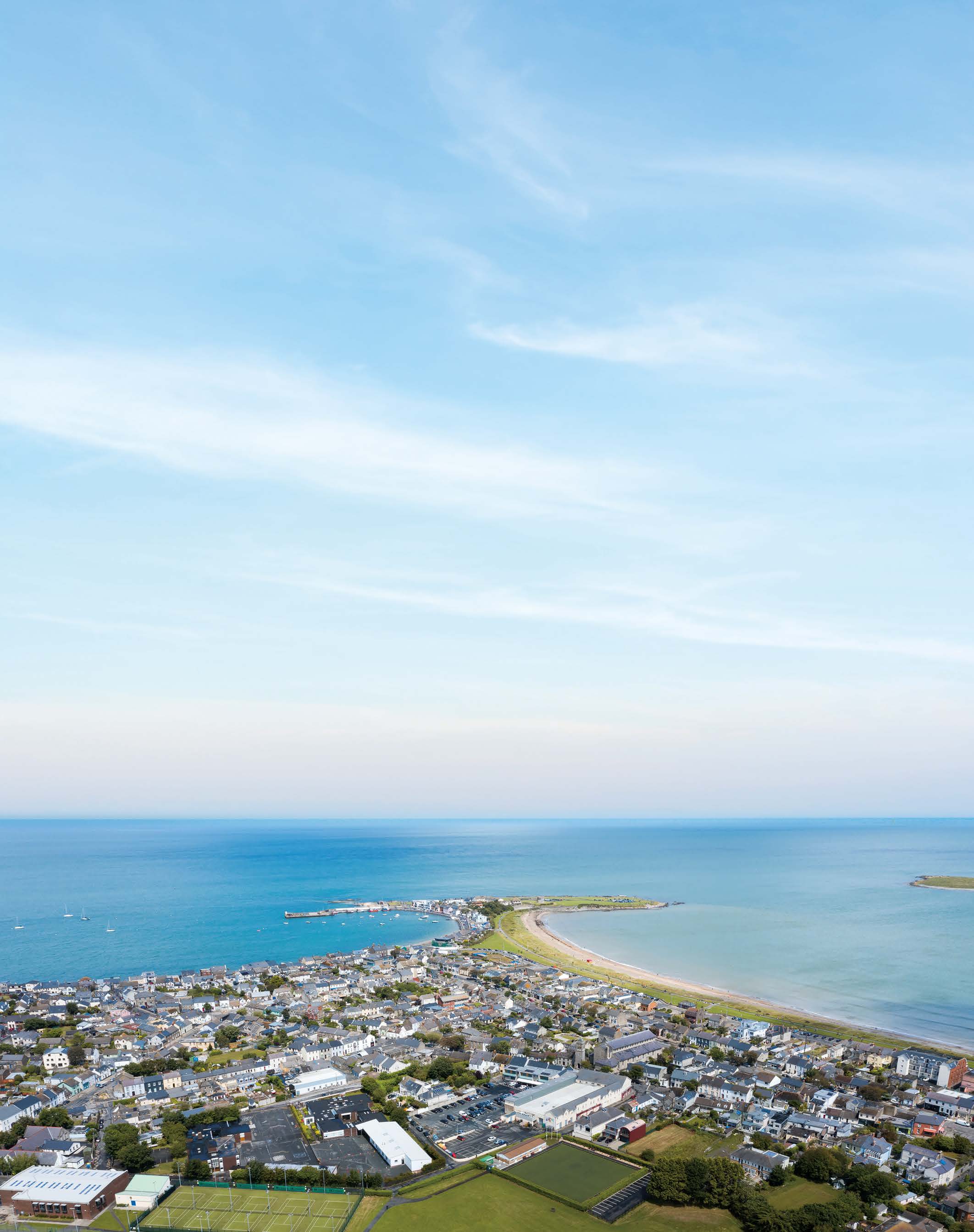 Aerial photo of coastal town